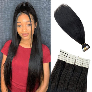 Open image in slideshow, Life Changing Kinky Straight Tape in Remy Human Hair Extensions! Get into it, sis! 1B
