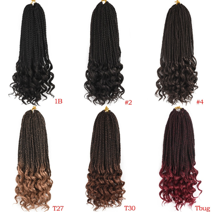 1- 6 Packs Ombre Box Braids Crochet Hair 14 18 inch Braids Hair With Curly  Ends 